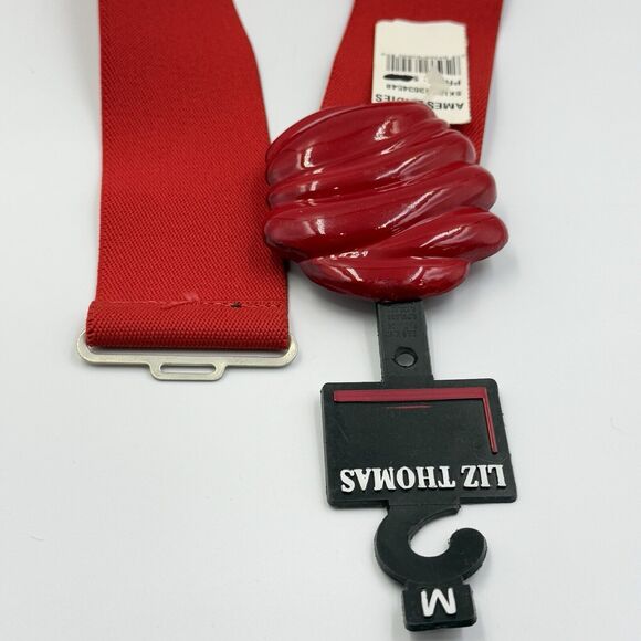 Women's Belt Size M Red Stretch Elastic Cinch Shell Buckle Wide Casual Dress - Picture 7 of 12